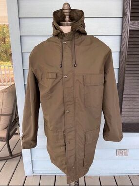 Vintage Duxbak Full Zip Snap Button Hooded Parka Rain Jacket Medium Olive Green